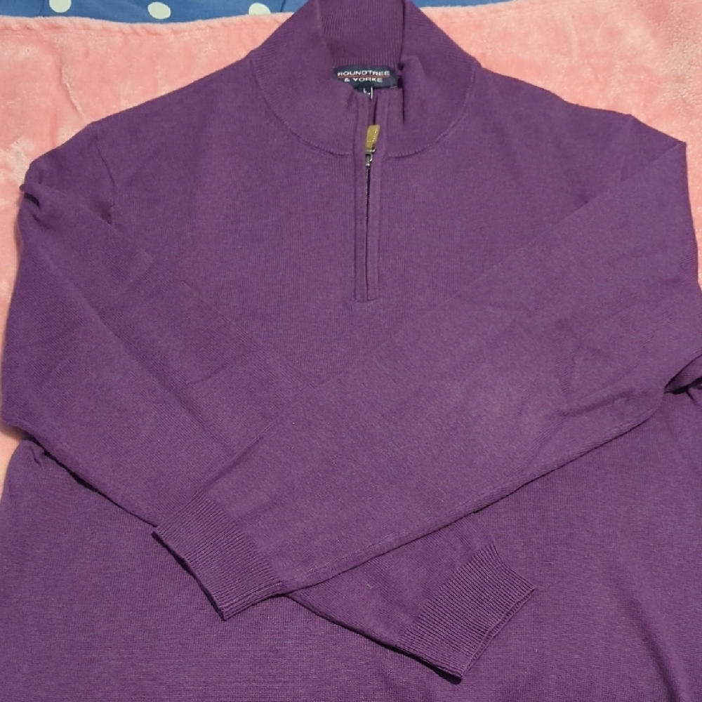 Roundtree & Yorke Men's Zip-Up Sweater in Deep Purple - Picture 4 of 5